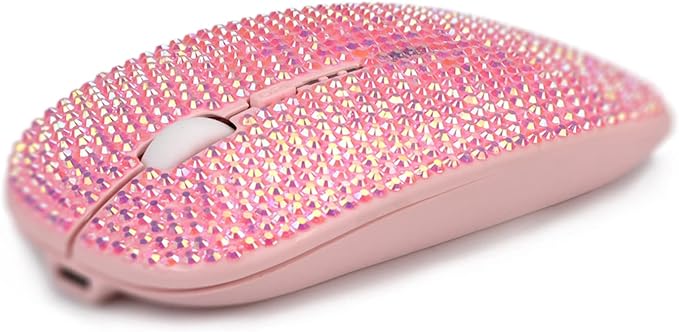 Pink Colorful Bling Luxury Crystal Rhinestone 2.4G Wireless Mouse for Laptop Computer Cute Mouse for Girls - Pink Colorful
