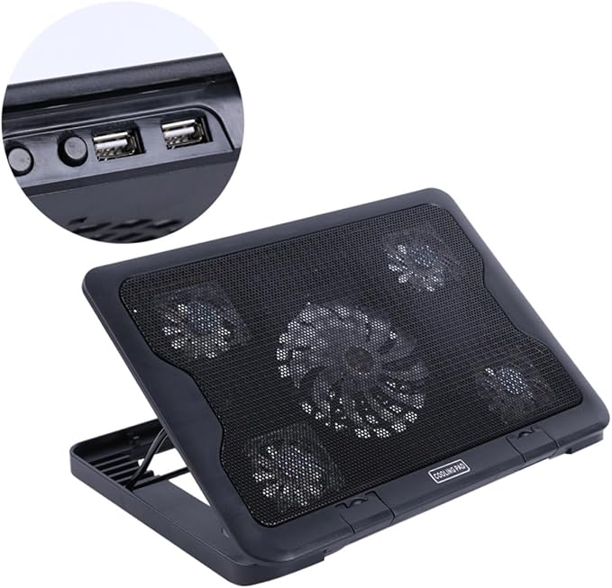 Alipis Laptop Cooling Pad with 5 USB Fans Anti-Skid Adjustable Cooler Stand for Notebooks Black Multi-Angle Cooling Device Suitable for Gaming and Office Use
