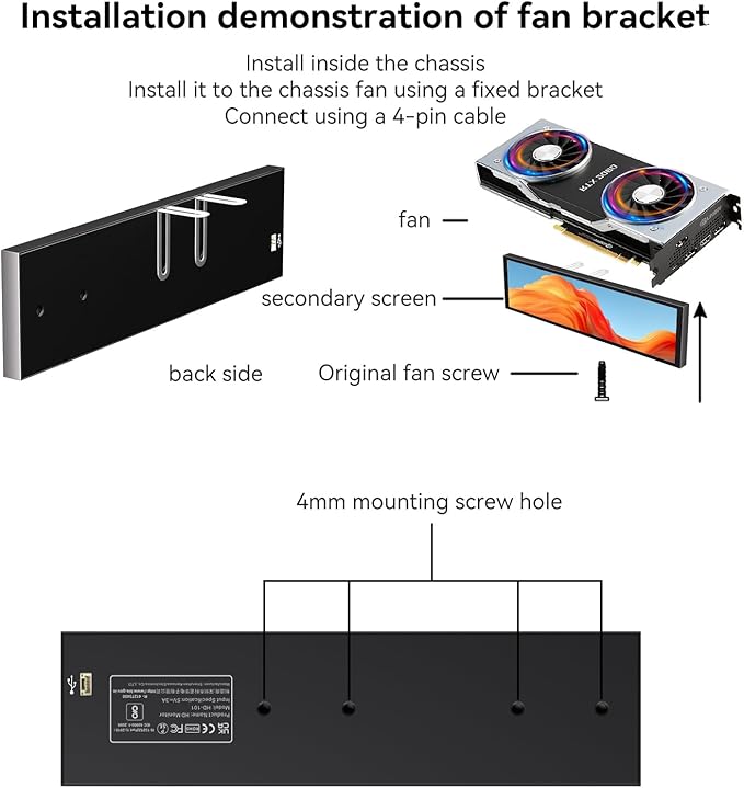 9.16 Computer Temp Monitor FHD 1920x462 PC Sensor Panel One-Cable Connection(No HDMI Needed) Stretched Bar LCD Dynamic Theme Supported IPS Mini Secondary Screen for CPU RAM HDD Data Aida64 (Black)