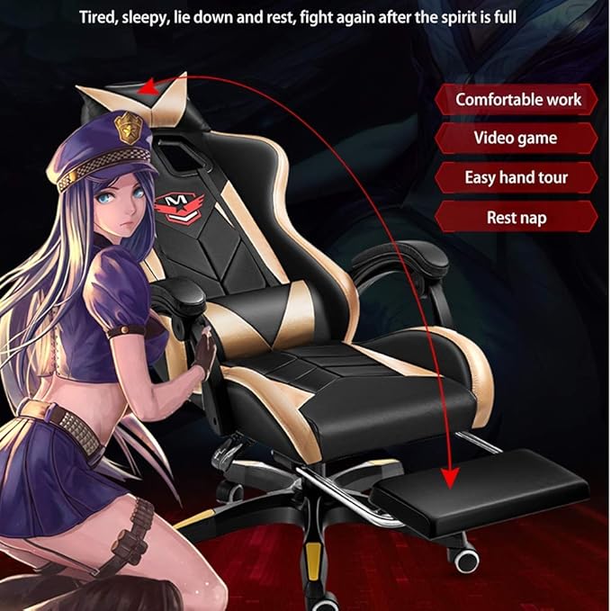 Swivel Chair Gaming Chair Ergonomics Liftable with Footrest Office Chair Massage Lumbar Support Racing Chair for Student Dormitory OfficeBlue