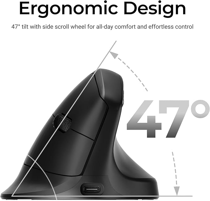 Keychron M5 Wireless Ergonomic Mouse 8000Hz Tri-Mode 2.4 GHz/Bluetooth 5.1/Wired PixArt 3950 Sensor 30000 DPI Ergonomic Lightweight Programmable Macro Button for Windows PC/Mac - Black