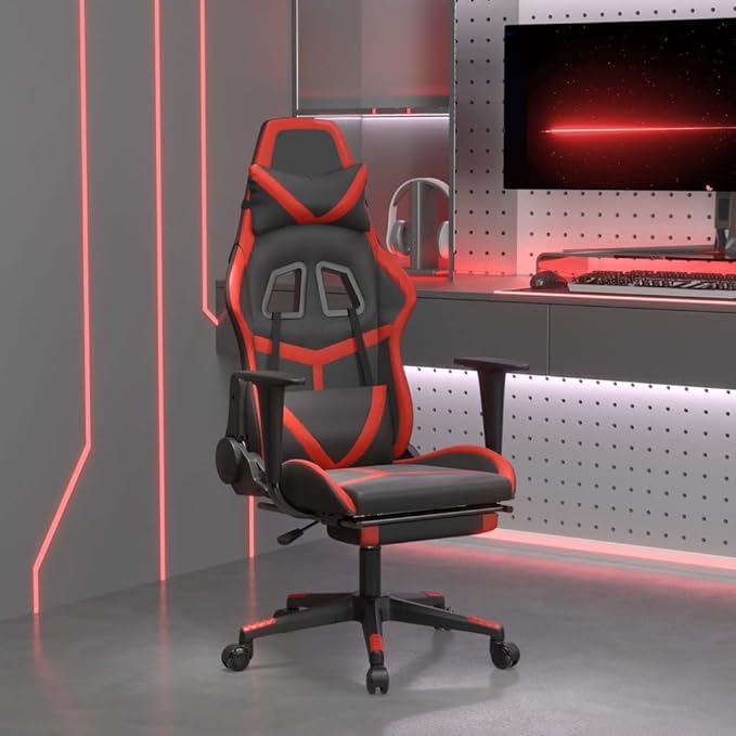 Massage Gaming Chair with Footrest Black&ampRed Faux LeatherMassage Office Chair Ergonomic Desk Chair Rolling Swivel Adjustable PC Computer Chair for Women Adults Girls(Style B)
