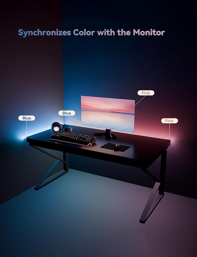 RGB Backlight for PC &amp Mac LED Strip Light Sync with Screen Color or Music Stick to The Edge of Your Desk LEDs for Desk Gaming USB Port Software Control 7.88ft / 2.4m
