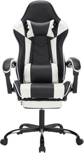 Gaming Chair with Footrest Ergonomic Computer Desk Chair with Massage Lumbar Support &amp Headrest Reclining High-Back PU Leather Office Chair 330LB Capacity for Adults (Black White)