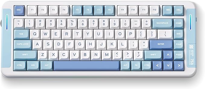 MCHOSE X75 V2 Wireless Mechanical Keyboard Volume Knob Tri-Mode BT5.0/2.4GHz/USB-C Hot Swappable Custom Keyboards Linear Switch Creamy Keyboards RGB Gaming Keyboard for PC/Tablet/PS/Xbox Blue