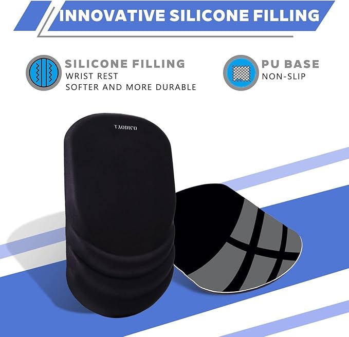 Ergonomic Mouse Pad with Wrist Rest Milk Silk Fabric Durable Silicone Filling Non-Slip Pu Base Massage Design Pain Relief Mousepad for Wireless Mouse and Desk 12x8inch Black