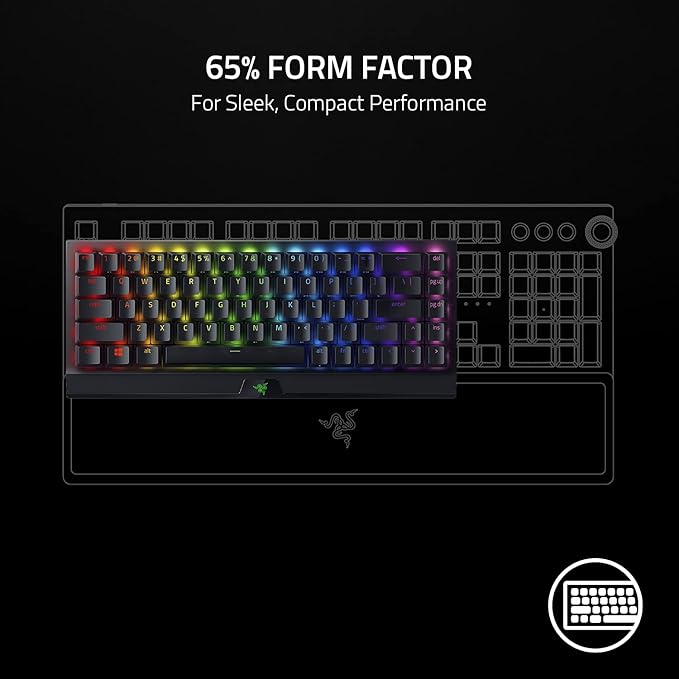 Razer BlackWidow V3 Mini HyperSpeed 65% Wireless Mechanical Gaming Keyboard: Green Mechanical Switches Tactile &amp Clicky - Doubleshot ABS Keycaps - Chroma RGB - Up to 200 Hr Battery - Snap Tap