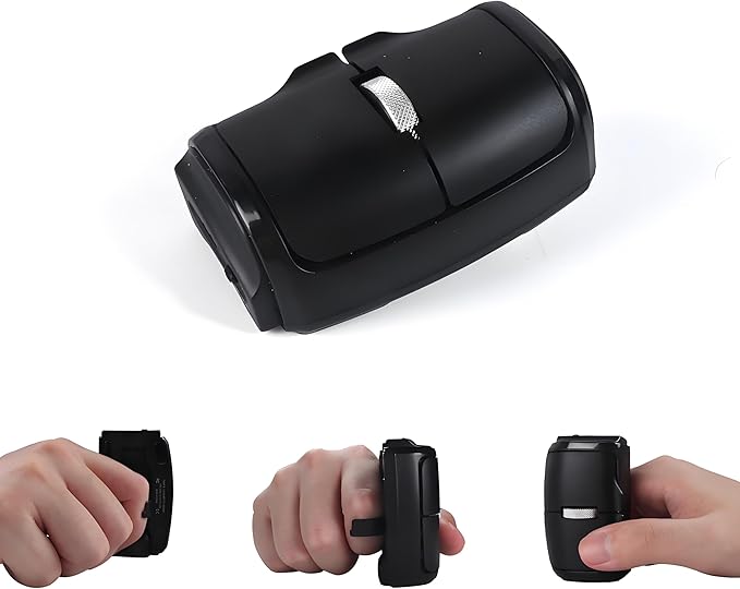 Mini Bluetooth Wireless Mouse Dual-Mode Lazy Finger Ring Mouse - Rotatable Horizontal &amp Vertical Use Multi-System Compatible Ultra Long Battery Life for Laptops PCs and Tablets (Black)