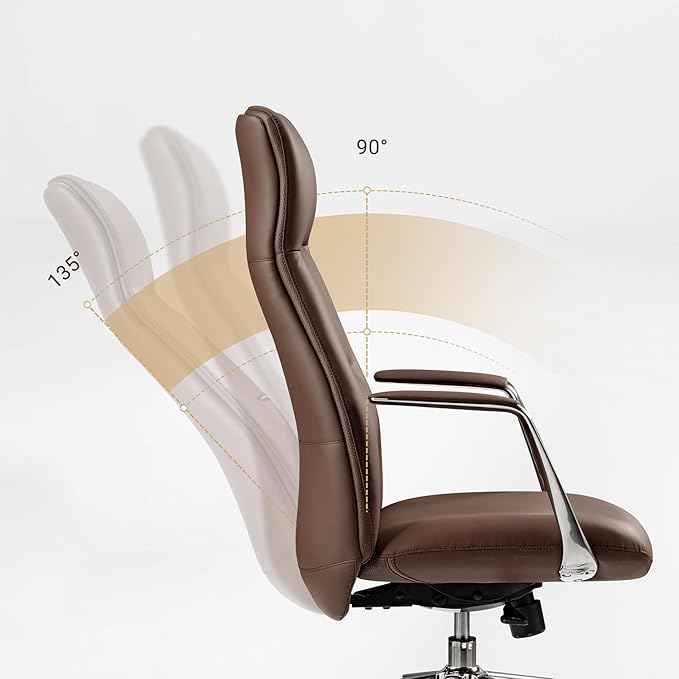 EUREKA ERGONOMIC Royal Slim Executive High Back Brown Leather Office Chair Home Desk Chair for Adults Big and Tall with Wheels Swivel Rolling