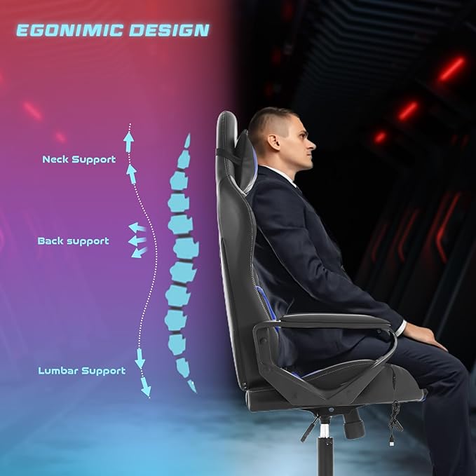 PayLessHere High Back Gaming Chair PC Computer Chair with Lumbar Support Arms Headrest Executive Racing Style Ergonomic Office Chair with Adjustable Rolling Swivel PU Leather Desk Chair