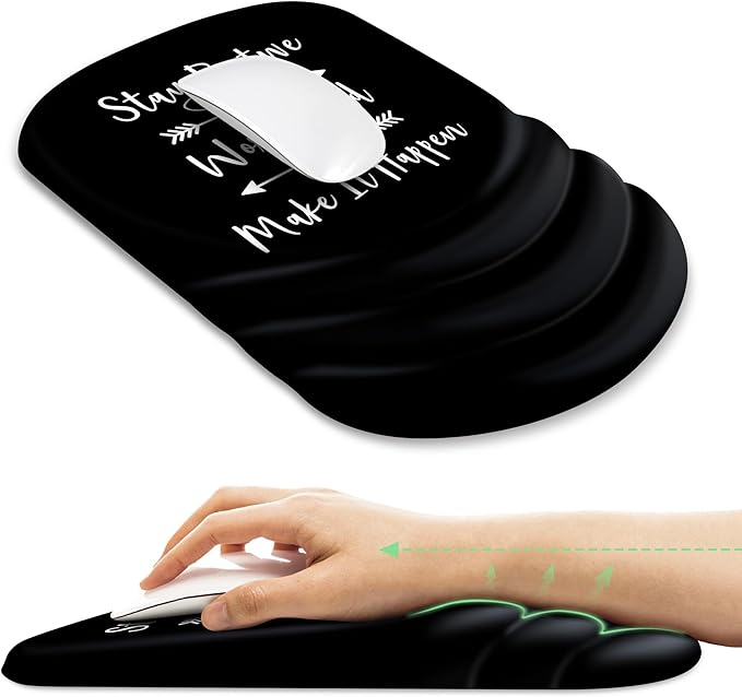 Ergonomic Mouse Pad with Wrist Rest SupportNon-Slip PU BaseMassage for Carpal Tunnel Pain ReliefMemory Foam Mousepad for HomeOfficeWork（Inspirational Quote）