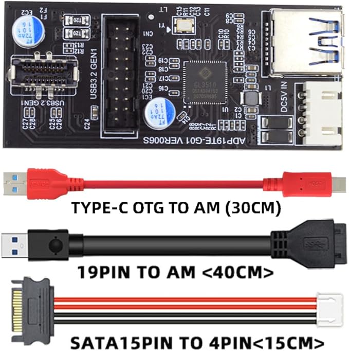 Xiwai Type-C USB-C &amp 19/20Pin Header Splitter to USB 3.0 20Pin &amp Type-E Dual Ports Female PCBA Type Adapter HUB 5Gbps