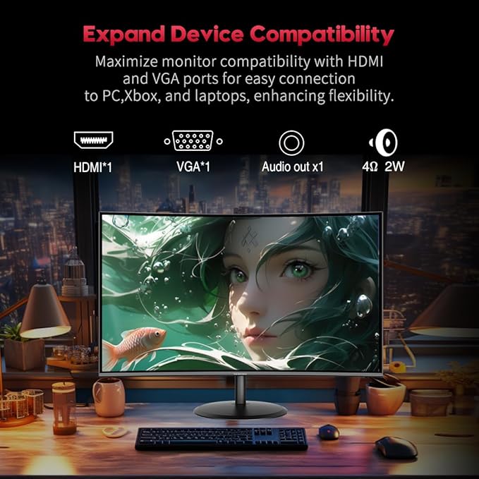 Viewedge Curved Gaming Monitor 27 inch 180Hz FHD 1080P VA Screen 1800R Computer Monitor 1ms with FreeSync Low Motion Blur DisplayPort HDMI Monitor Built-in Speakers