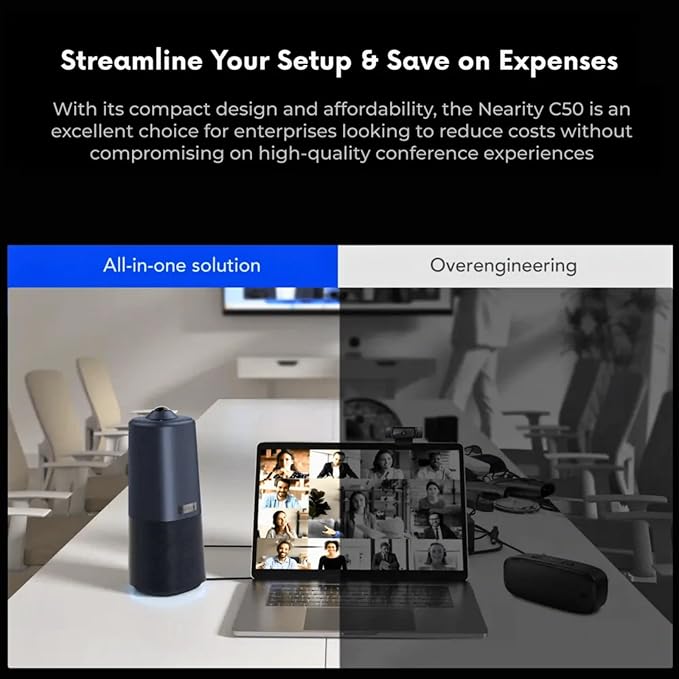 NEARITY C50 Conference Webcam with Microphone and Speaker 360-Degree Video Conferencing Camera 3 AI Modes All in One Video Conference Camera for Office