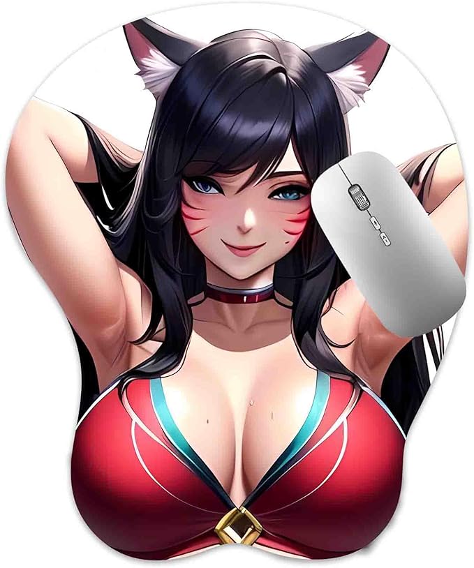 3D Mouse Pad Oppai Mousepad with Soft Gel Wrist Rest Anime Manga Gaming Boob pad Anti-Slip Mouse Mat （AHR）