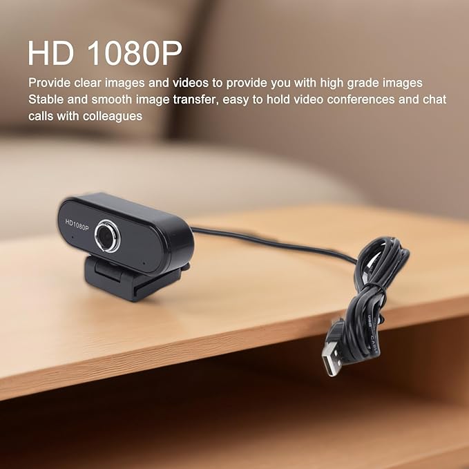 Full HD 1080P USB Webcam Computer Camera with Noise Reduction Mic 120° Wide Angle Lens Plug and Play 360° Rotation for Video Conferencing