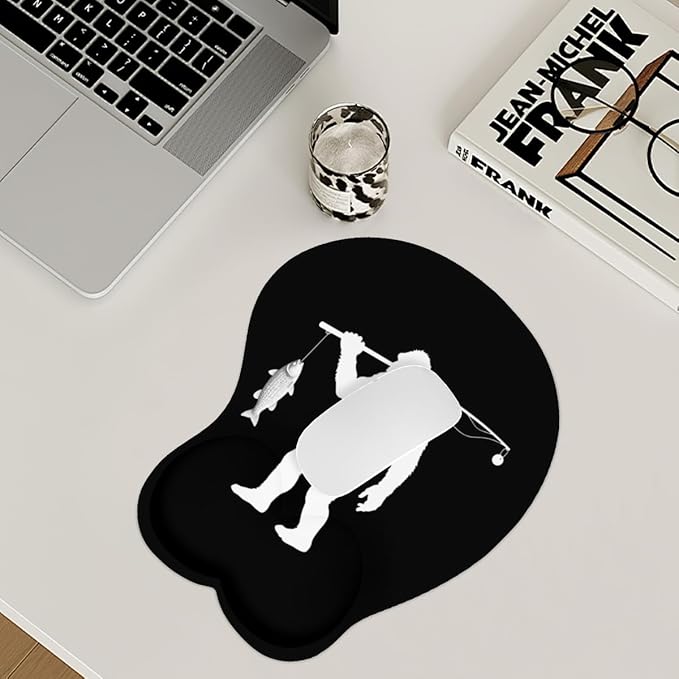 Mousepad Bigfoot Fishing Fisherma Sasquatch Ergonomic Wrist Support Non-Slip Base Mouse Mat with Wrist Rest Computer Mousemat for Desk Work Accessories Pad