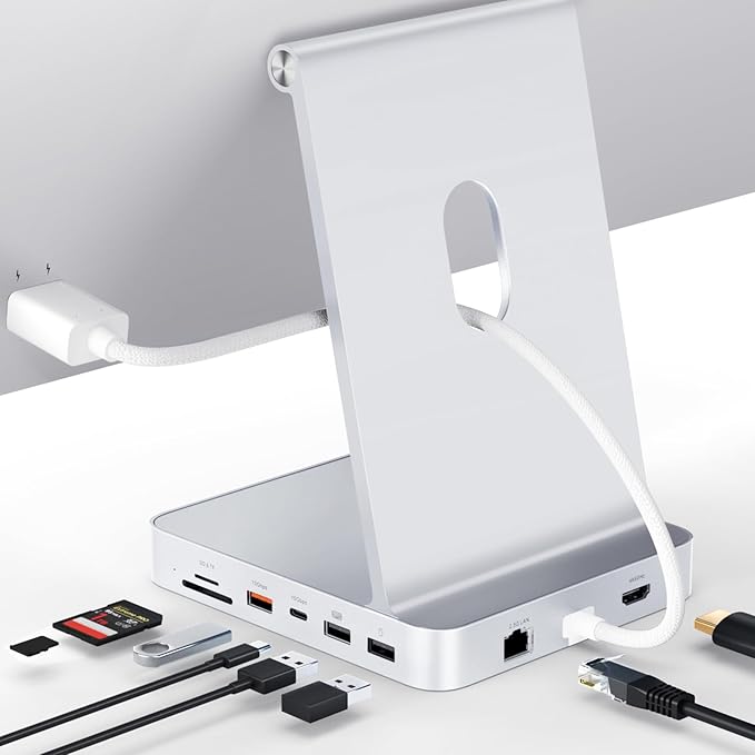 Minisopuru DS802PRO iMac Accessories with 4K@60Hz HDMI USB C Charging 2.5GbE 4TB M.2 SSD Enclosure USB C Hub for iMac 24 inch M1/M3/M4 iMac Hub with 4 USB SD/TF Audio | Silver