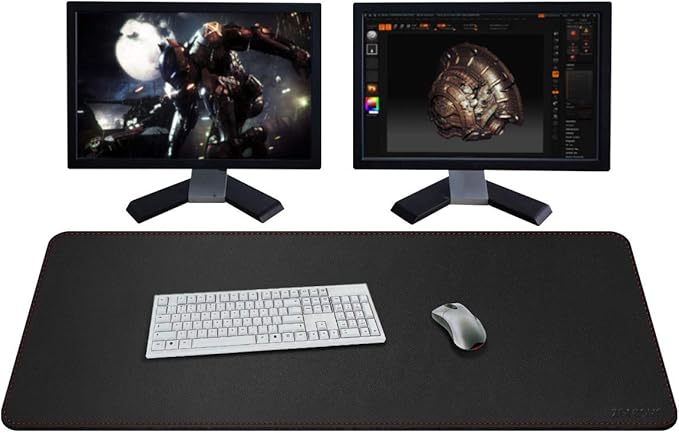 ZORESYN XXL Desk Mat - 43.3x19.7 PU Leather Desk Pad for Office &amp Home Waterproof and Durable Desk Protector for Keyboard and Mouse (Black)