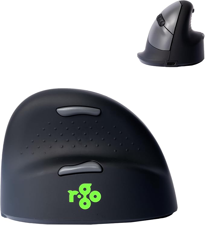 R-Go HE Vertical Ergonomic Mouse Wireless Bluetooth 5.0 for Large Hand with Break Software Prevents Tennis Elbow/Mouse Arm RSI Silent Click 5 Buttons - Compatible Windows/MacOS Black