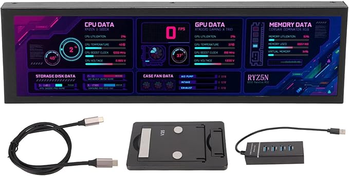 Sanpyl Computer Temp Monitor 8.8 Inch USB C Mini Screen PC Temperature Display CPU GPU SSD Data Monitor PC Sensor Panel for Desktop Gaming (Black)