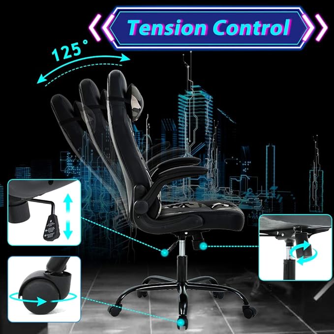 Gaming Chair Ergonomic Home Office Video Game Chairs Massage PU Leather Computer Chair Adjustable Swivel Chairs with Lumbar Support Headrest Camo