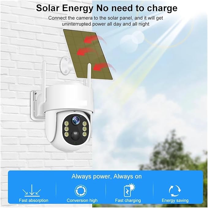 Solar Panel PTZ IP Camera WiFi 4MP 4G Video Surveillance Security Protection Built-in Battery Long Time Standby(2MP WiFi and 32G SD)