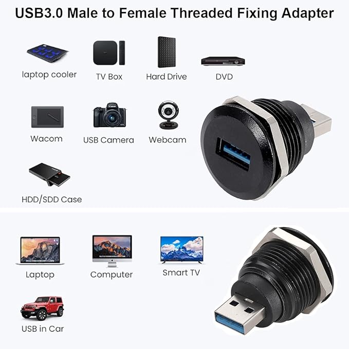 PENGLIN 5PCS USB3.0 Adapter USB-A Male to Female Converter Extender Connector USB Panel Mount Connector Compatible with Laptop Computer Hard Drive Printer Camera