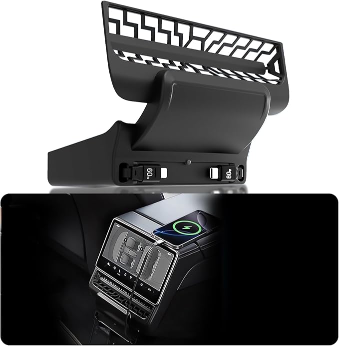 USB Hub for Tesla Model Y Juniper 2025 2026 Model 3 Highland 2024 2025 120W Dual Type-C Rear Vent Air Outlet Expansion Cover Fast Charger Center Console Docking Station with Retractable Cable