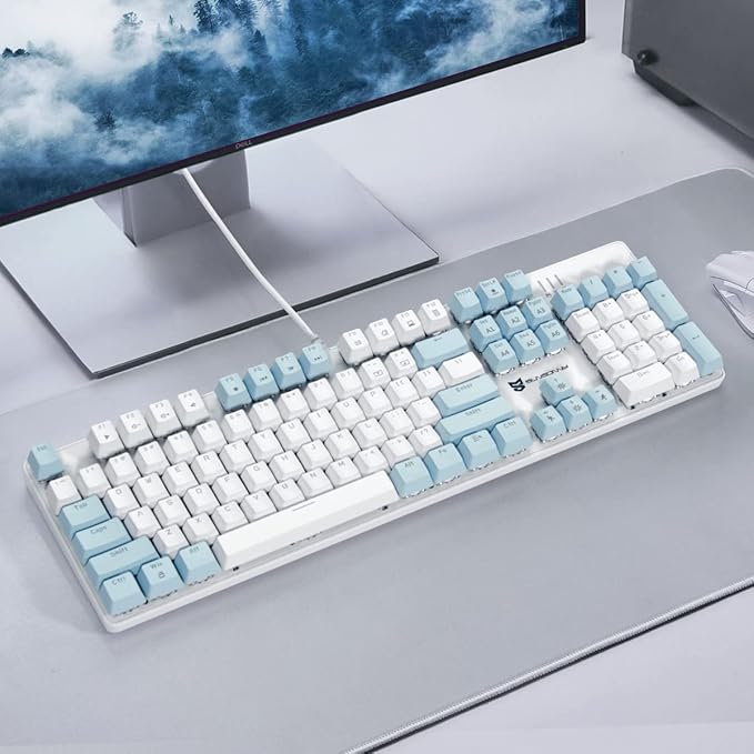 Qisan 104 Mechanical Keyboard for Gaming | Large Size USB White Backlit Gaming Keyboard Wired | US Layout Brown Switches Hot Swappable Mechanical Clicky Keyboards Compatible with PC &amp Laptop