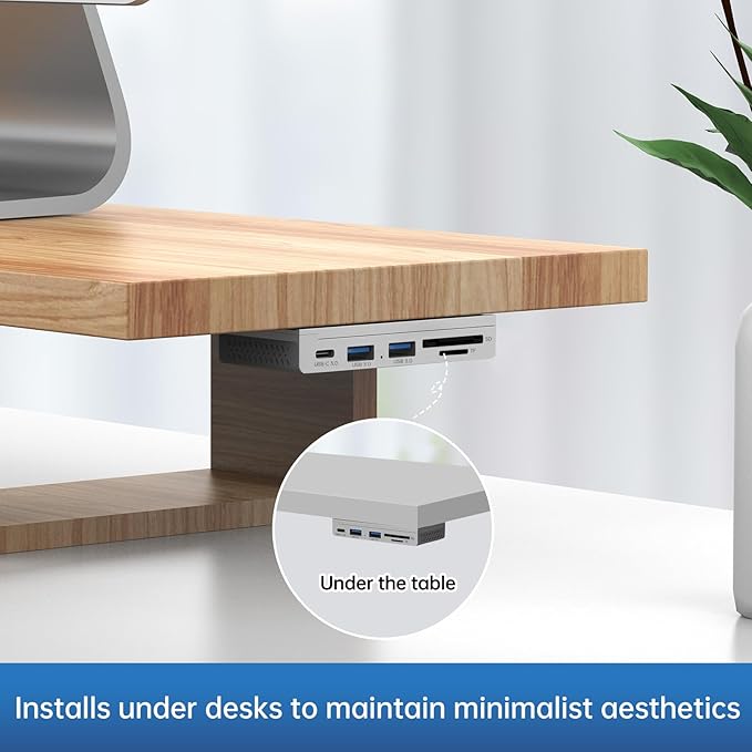 EJAY 5-in-1 Magnetic USB 3.0 Hub with SD/TF Card Reader 2 USB-A + 1 USB-C Ports Includes Sliding Rail Screws &amp Sticky Pads for MacBook Laptop PC Silver