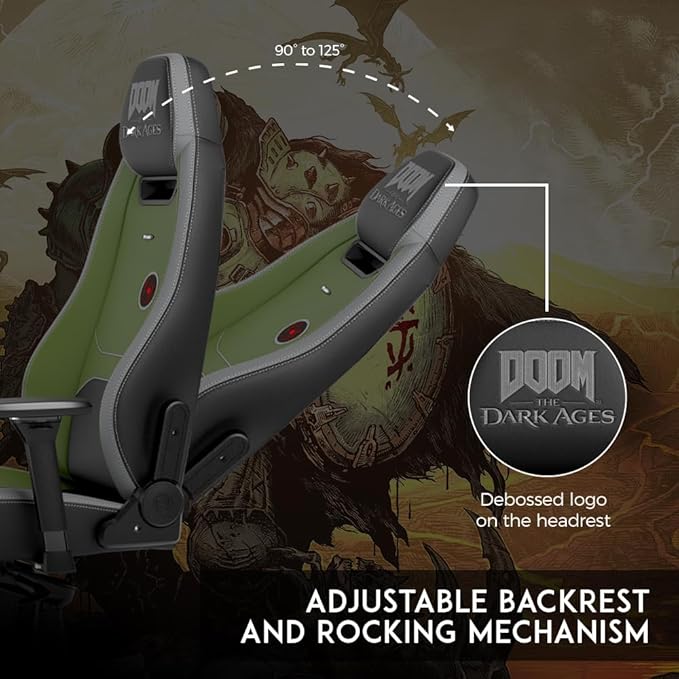 noblechairs Legend Gaming Chair – Doom: The Dark Ages Edition – Premium PU Leather Adjustable Ergonomics Lumbar Support 4D Armrests – Officially Licensed Bethesda Collectible