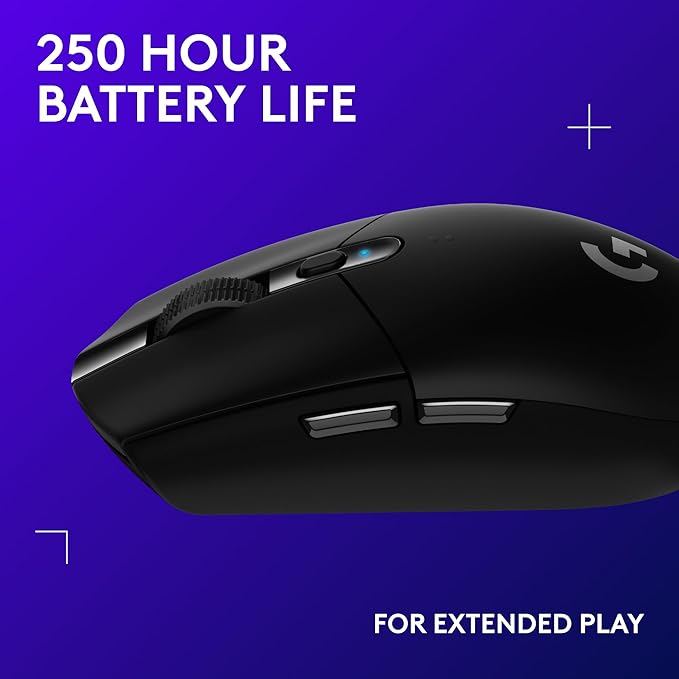 Logitech G305 Lightspeed Wireless Gaming Mouse Hero Sensor 12000 DPI Lightweight 6 Programmable Buttons 250h Battery On-Board Memory Compatible with PC Mac - Black