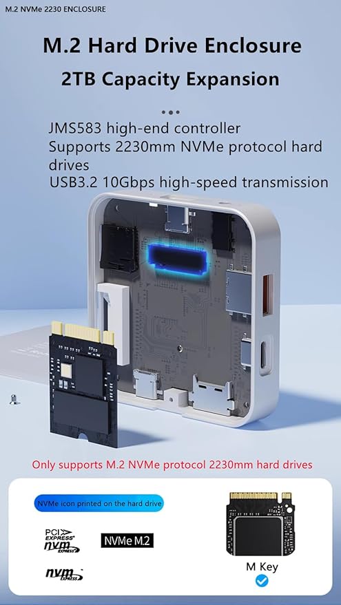 8-in-1 Magnetic Docking Station for M.2 NVME SSD - 4K HDMI PD100W Charging Type-C 3.2 Hub for Laptops Tablets &amp Phones