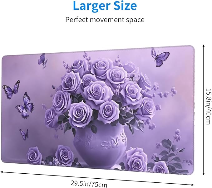 Purple Rose Butterfly Desk Cover MatExtended Large Mouse PadComputer Laptop Mat Desk Decor for Office Game Home 30x16 Inch
