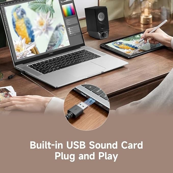 JSEIAJB Computer Speakers with V5.3 AUX Input 2W+2W Output Power Strong Bass USB-A for PC Tablet Laptop