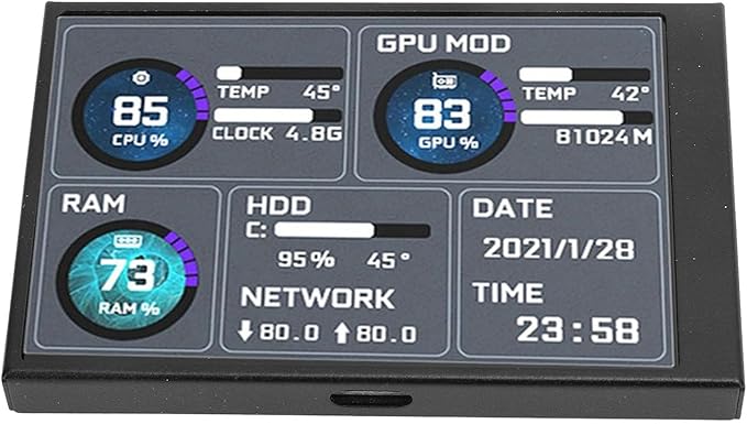 3.5Inch IPS Secondary Screen: Portable Small Portable Monitor for PC USB C Computer Temperature Display Sub Screen Computer Temp Screen