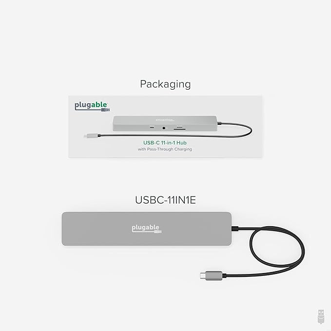 Plugable 11-in-1 USB-C Hub 100W USB-C Pass-Through Laptop Docking Station Dual Monitor 4K 60Hz HDMI Compatible with Thunderbolt Windows Chromebooks Displays Mirrored on Mac