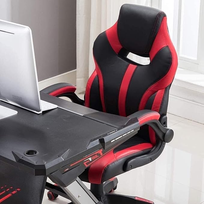 Ergonomic Gaming Chair with Lumbar Support Flip-Up Arms Adjustable Headrest PU Leather Executive Desk Chair