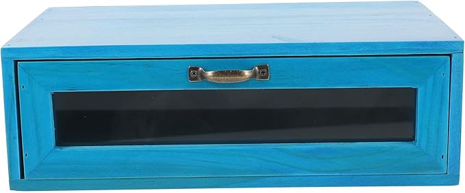 DOITOOL Wooden Monitor Stand with Pull Out Storage Drawer for Desk Organization Rustic Computer Monitor Riser Suitable for Home and Office Single Drawer Mediterranean Blue
