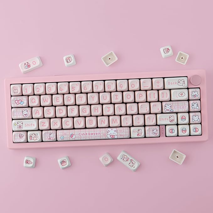 PBT 148 Keys Cute Keycaps Dye-Sublimation Bunny Keycaps Set MOA Profile for Cherry Gateron MX Keys Mechanical Keyboards