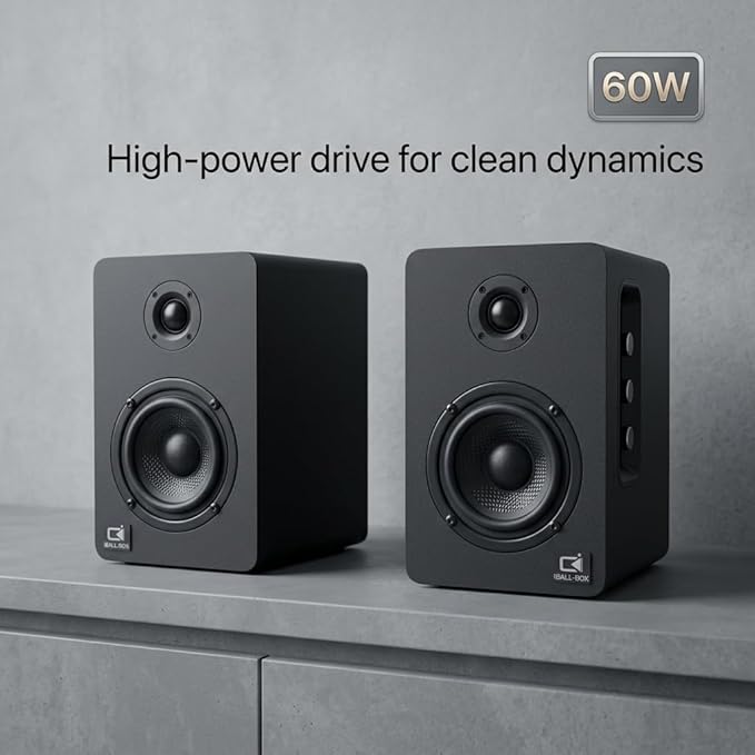 H1 Computer Speakers for Desktop PC Monitor &amp Laptop 60W Powered 2.0 Stereo with Bluetooth 24-Bit USB-C DAC Optical 3.5mm AUX Bass/Treble Control Black