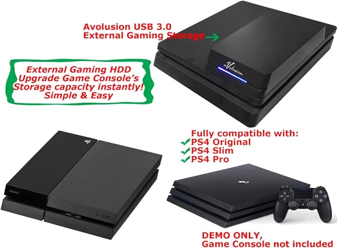 Avolusion HDDGear Pro 3TB (3000GB) 7200RPM 64MB Cache USB 3.0 External Gaming Hard Drive (Designed for PS4 Pro Slim Original) - 2 Year Warranty (Renewed)