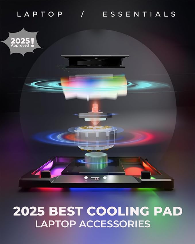 DEPGI Laptop Cooling Pad Laptop Cooler Stand with 5.5 Movable Fan Easy to Clean Auto Temp Sensor &amp 3-Speed Manual Control Ultra Quiet ≤40dB for 14–17.3 Inch LaptopsBlack