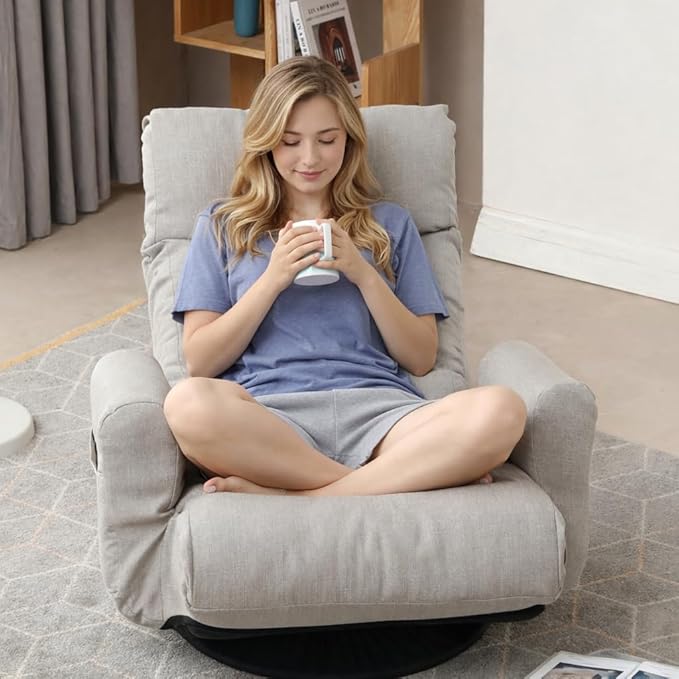 360° Swivel Floor Gaming Chair Floor Chair 14 Adjustable Head Segments 3 Waist Segments Ergonomic Recliner for Gaming Reading Living Room Includes Footrests (Beige)