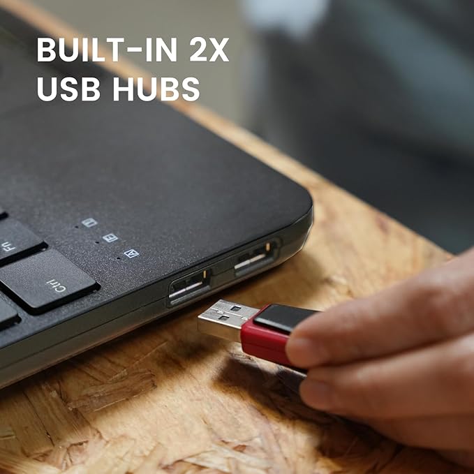 Perixx PERIBOARD-538 US Wired Compact USB Keyboard with Trackball - X Type Scissor Keys - 15.63x7.8x1.46 Inches (397x198x37mm) - Build-in 2 USB Hubs - Black