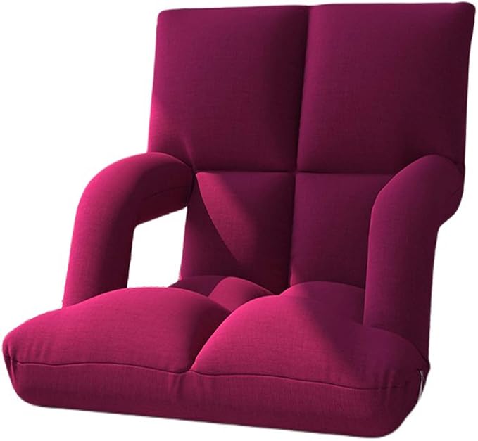 Adjustable 6-Position Floor ChairLazy Sofa Chair with Back SupportFolding Chaise Lounge Sofa Chair with ArmrestPadded Comfy Recliner Gaming Chairs for Living Room Bedroom (Purple)