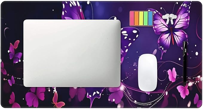 Purple Butterfly Desk Cover MatExtended Large Mouse PadComputer Laptop Mat Desk Decor for Office Game Home 30x16 Inch