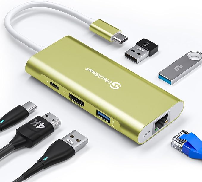UtechSmart USB C Hub USB C Ethernet Multiport Adapter 6 in 1 USB C to HDMI Dock Compatible for MacBook Pro/Air Chromebook Dell XPS HP (Gigabit Ethernet 100W PD 4K HDMI USB 3.0)(Gold) UCN3273