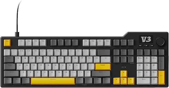 AJAZZ AK35I V3 104-Key Full Size Wired Gasket Mount Gaming Keyboard with Multimedia Buttons &amp Knob Control | Five Layer Pad | OEM Profile PBT Keycaps | Blue Backlit Custom Keyboard